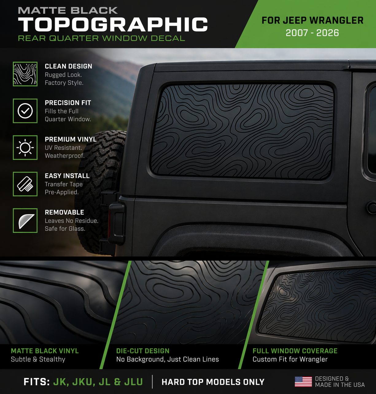 Topographical Jeep Wrangler Rear Window Decal Set (2007 - 2026)