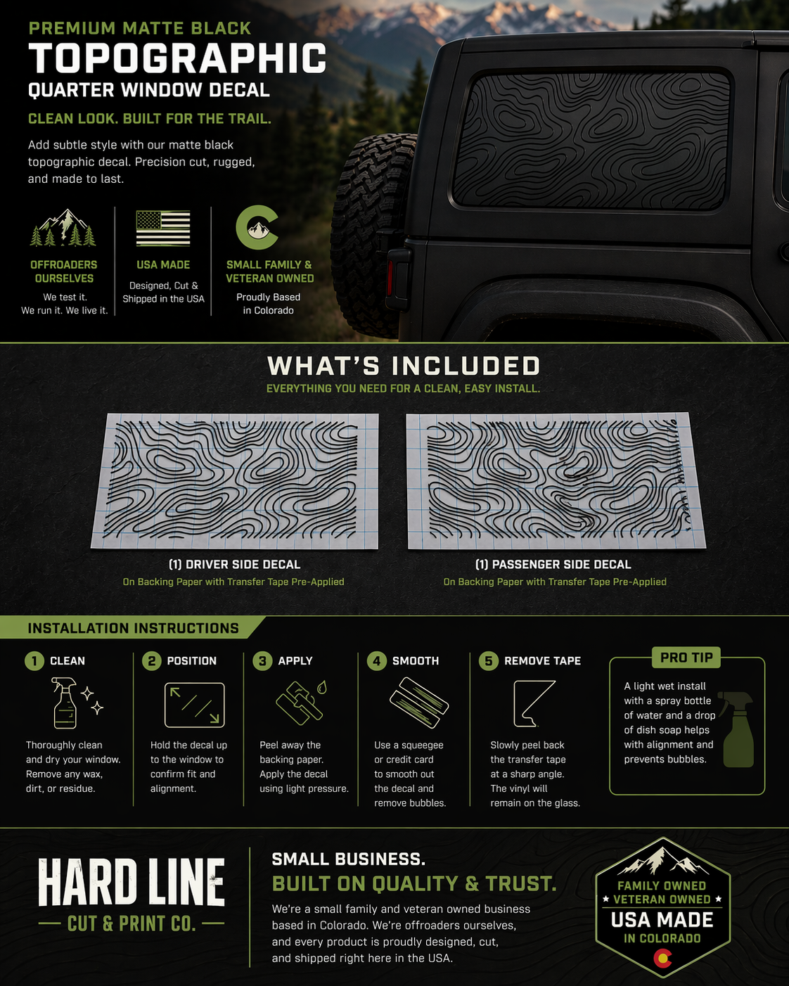Topographical Jeep Wrangler Rear Window Decal Set (2007 - 2026)