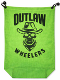 Green banner with 'Outlaw Wheelers' logo on a white background